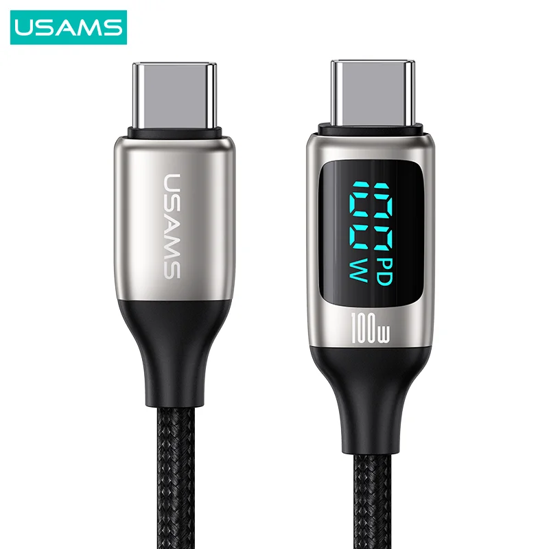 USAMS 100W 6A Светодиодный кабель дисплея Быстрая зарядка USB C A К типу Телефонный для