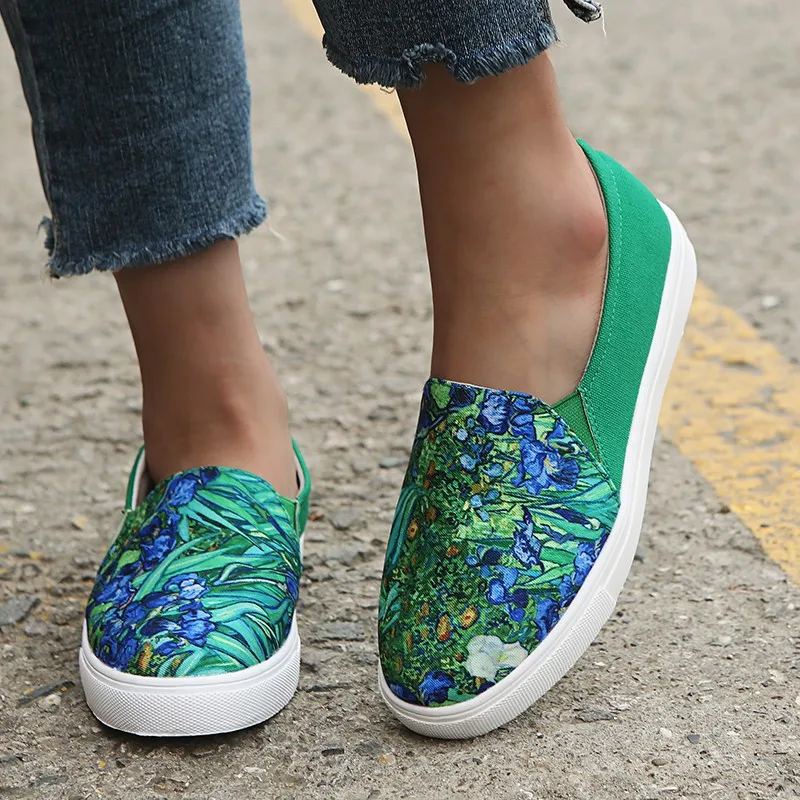 Women Platform Sport Shoes Summer Sneakers Woman Bamboo green Female Womens Running Trainers Shoes canvas Non Slip loafers