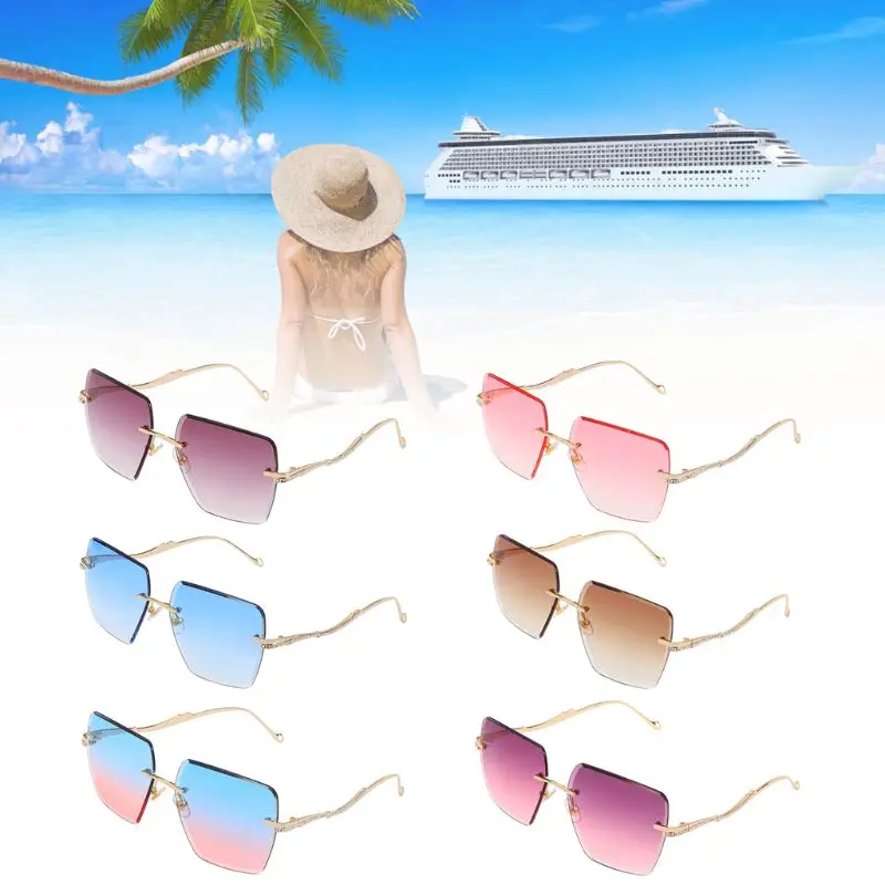 Модные женские солнцезащитные очки без оправы очаровательные индивидуальные