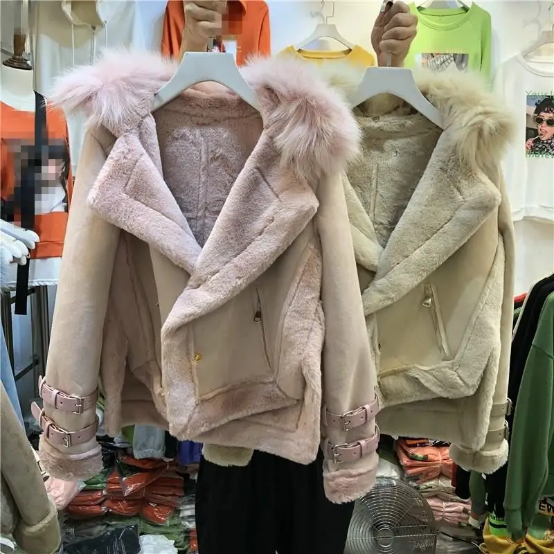 Зимнее пальто из овечьей шерсти короткие женские толстые мотоциклетные замшевые