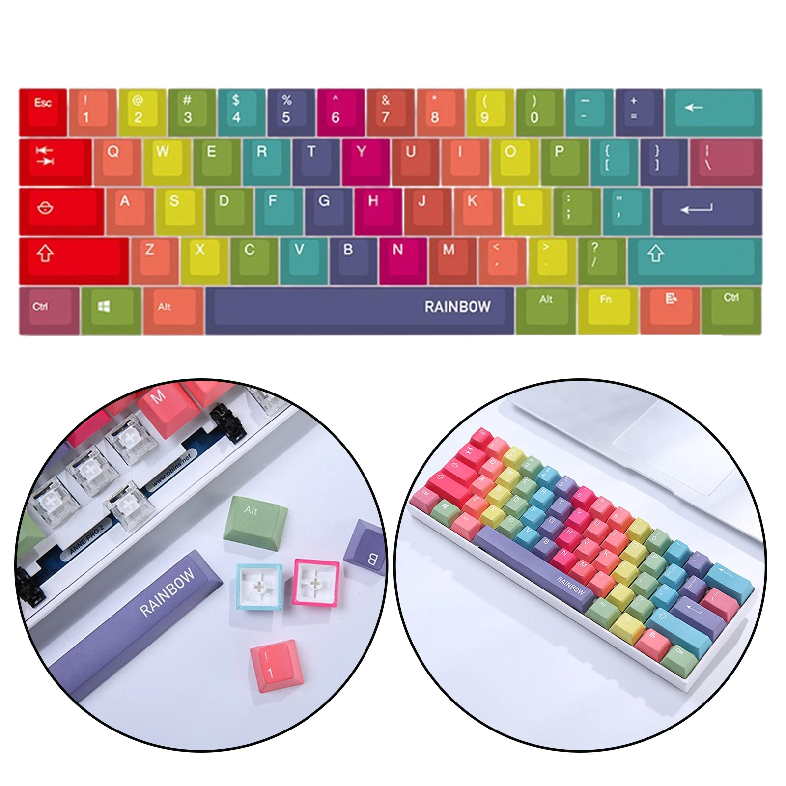 

61 Keys PBT Plastic Rainbow Keycaps Colorful Double Shot OEM Profile Switches for Cherry for Kailh Mechanical Keyboard Gaming