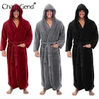 Мужской фланелевый банный халат с капюшоном, зимний халат, однотонный плюшевый плотный удлиненный халат, Мужская домашняя одежда, махровые халаты, пальто