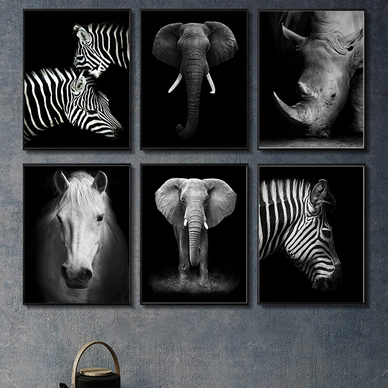 Скандинавский Холст Искусство черно белый Декор животные картины принты лошадь