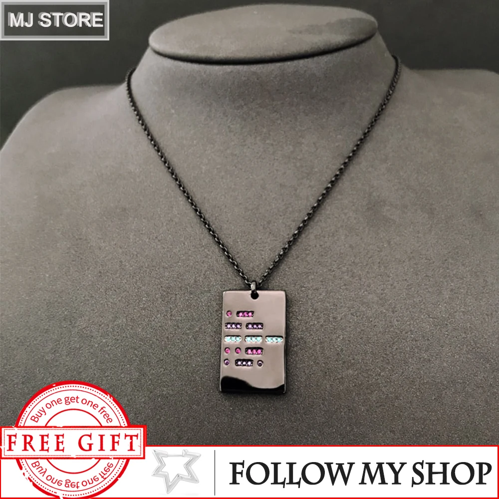 

Trend Fashion Jewelry 925 Sterling Silver For Women Rectangle pendant Black Necklace Luxury Brand Jewelry Chain Choker Gift