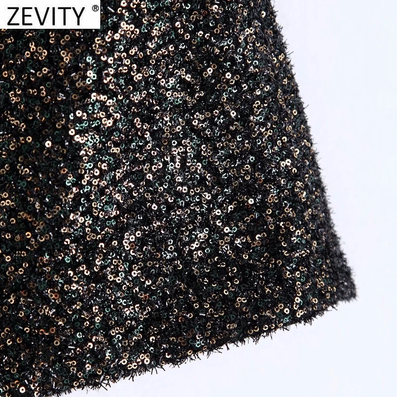 

Zevity New Women Vintage High Waist Sequins Shorts Ladies Streetwear Side Zipper Chic Casual Slim Business Pantalone Cortos P963