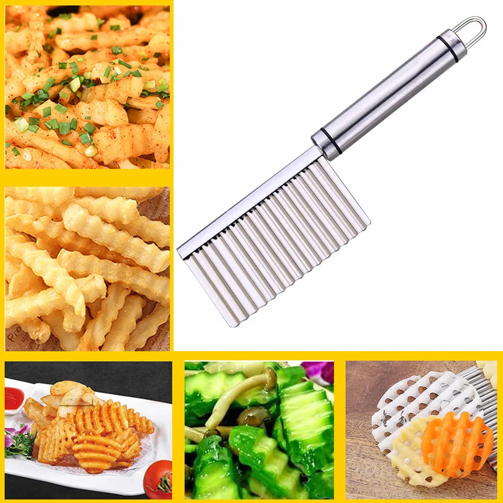 

Crinkle Cutter Kitchen Slicer Stainless Steel Wave Cutter Potato Wave Knife French Fry Cutter Vegetables Cooking Tool
