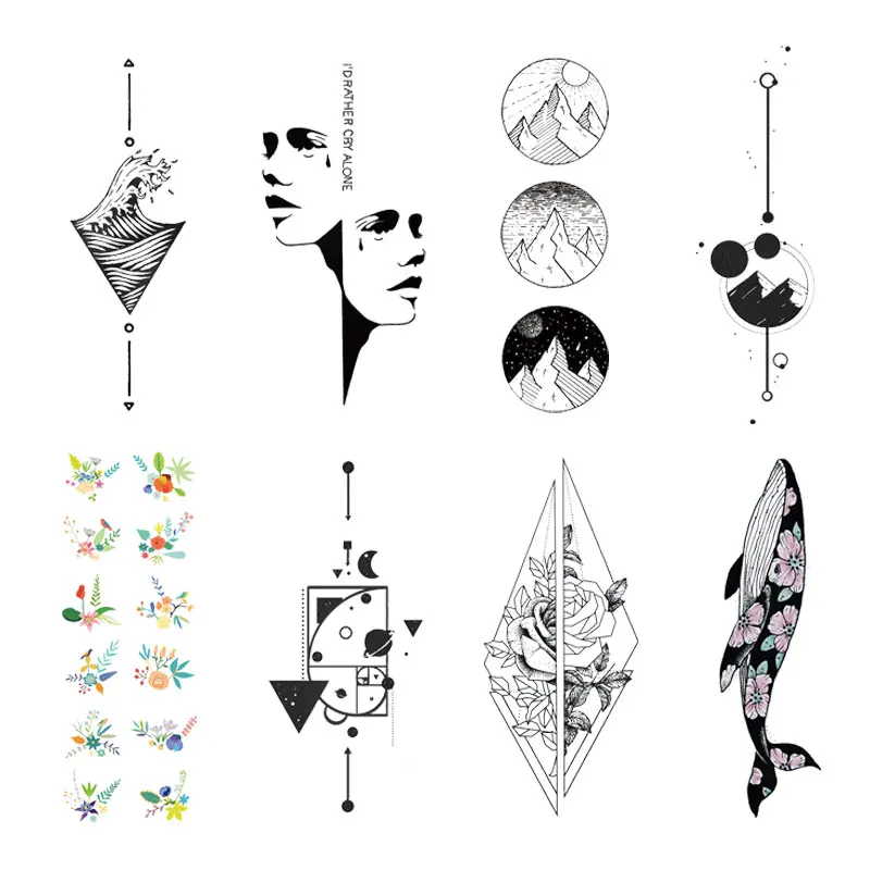 8 шт./лот временная татуировка на кит и гору для женщин мужчин|Временные тату| |