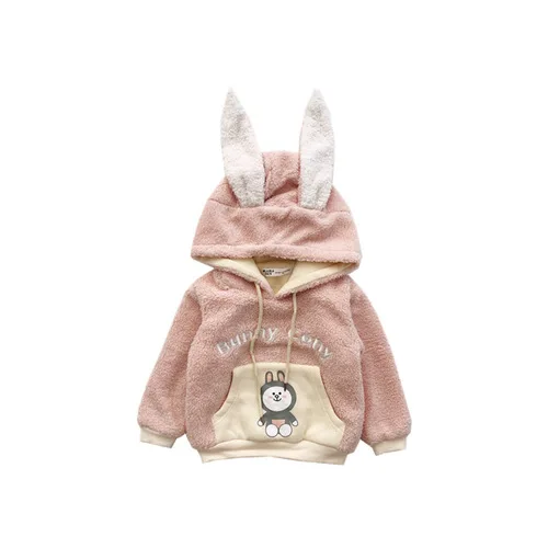 Розовый Tonytaobaby/Новинка; зимняя детская одежда для мальчиков и девочек; флисовая толстовка с капюшоном с изображением медведя и кролика - Цвет: Розовый