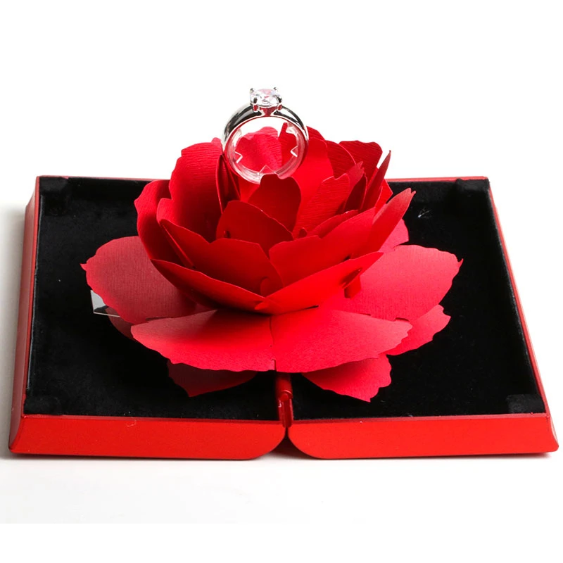 New 3d Plane Immortal Plastic Rose Special Design Jewelry Ring Box For Girl Party Birthday Engagement Gift Many Colors Available
