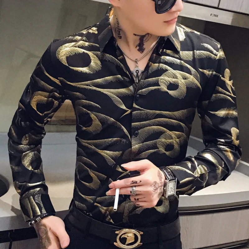 Корейская мода Клубные наряды Blusas Social Vetement Homme осень 2019 рубашки с цветами мужские