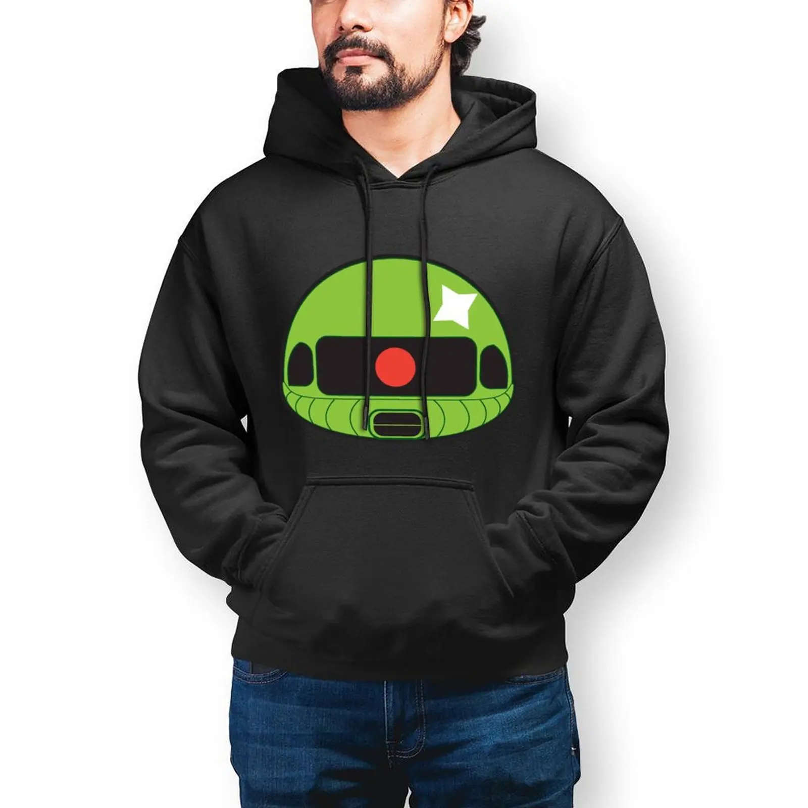 

Bandai Gundam MS-06 Zaku II Head Hoodie Anime Cotton Hoodies Stylish Over Size Loose Pullover Hoodie Men
