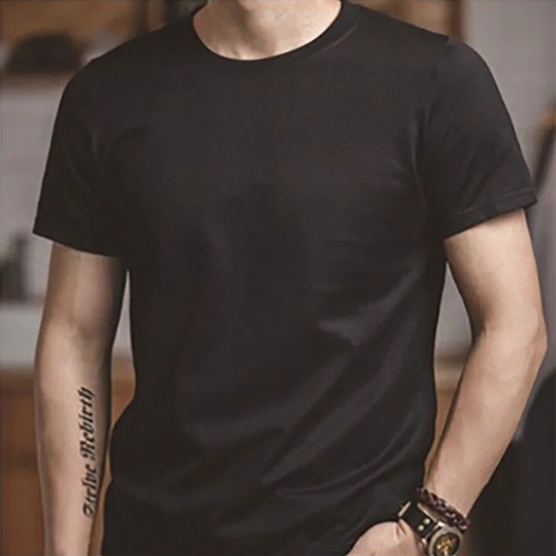 MADEN 2 шт Мужская футболка с коротким рукавом круглым вырезом черно белые