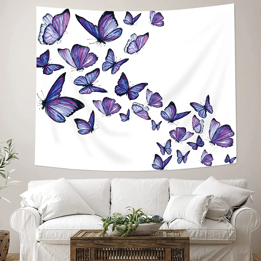 

Гобелен фиолетовый с акварелью и бабочками 51H x 59W, весенний, Романтический, уникальный, современный, крутой, настенный, для спальни
