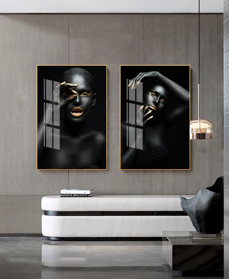 Сексуальная черная Женская холщовая настенная живопись Постер скандинавской