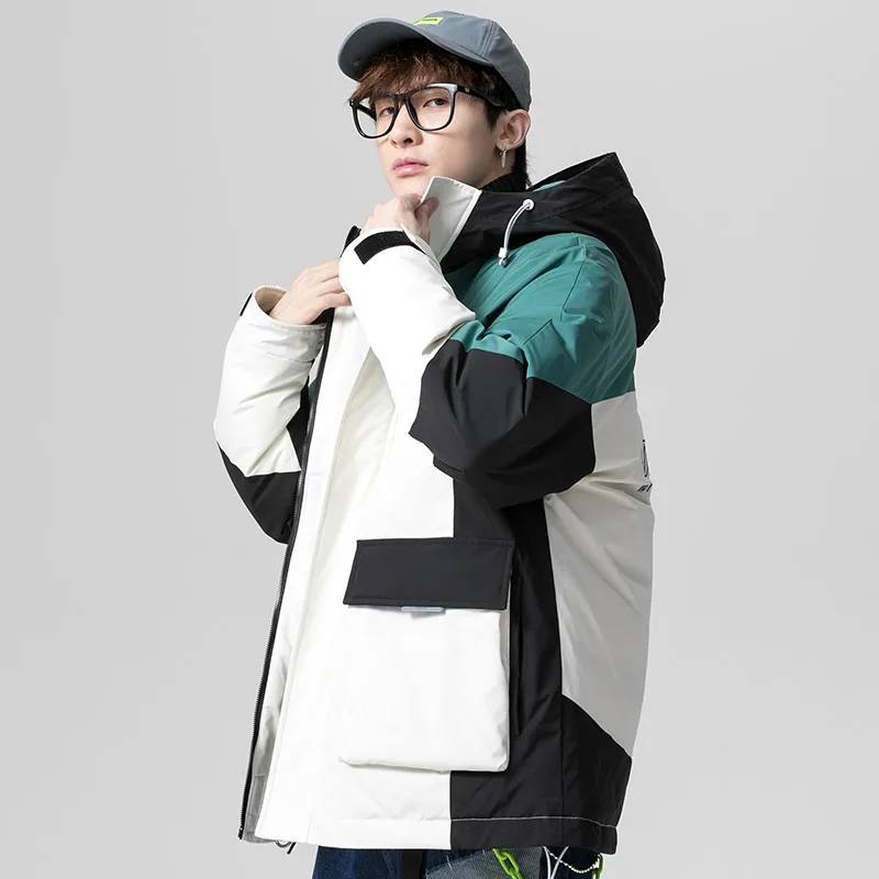 Fashion Winter Mens Loose Hooded White Duck Down Jackets Warm Cargo Puffer Coat Hip Hop Thick Parkas Outwear Youth Tops Clothing