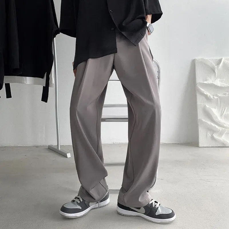 

Solid Color Formal Suit Pants Men Korean Fashion Loose Casual Pants Men Harajuku Streetwear Wide-leg Straight-leg Pants Men