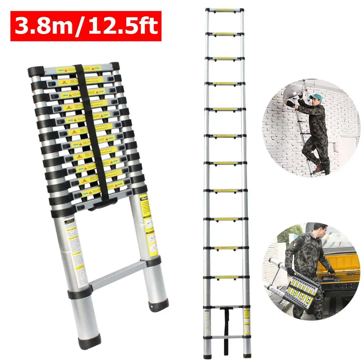 3.8m12.5ft алюминиевая многоцелевая выдвижная лестница телескопические стремянки легкие портативные бытовые уличные 330lbs