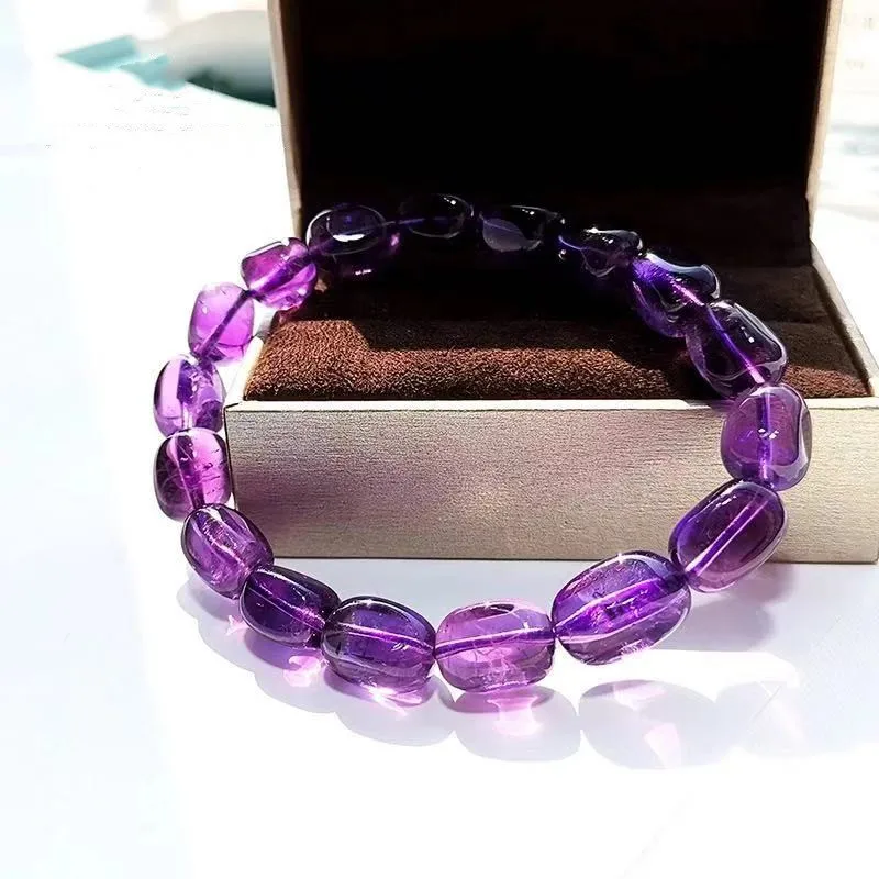 

Natural Amethyst Geometric Bead Bracelet Aura Crystal Gem Jewelry Women's Charm Elastic Beaded Bracelet