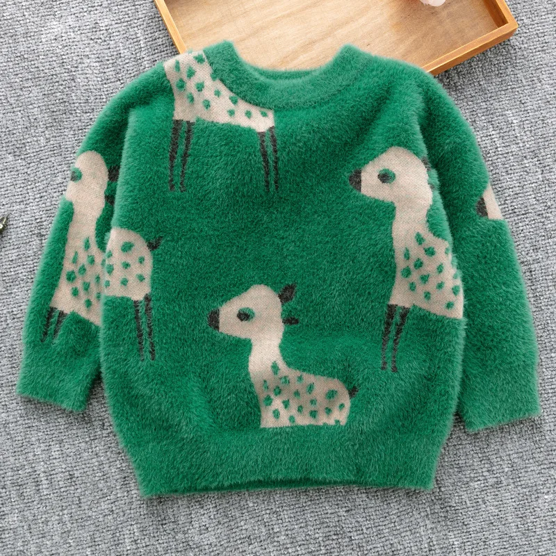 

Рождественские зеленые свитера для мальчиков и девочек, Детский Теплый Бархатный пуловер, вязаная одежда на осень и зиму, детская одежда с о...