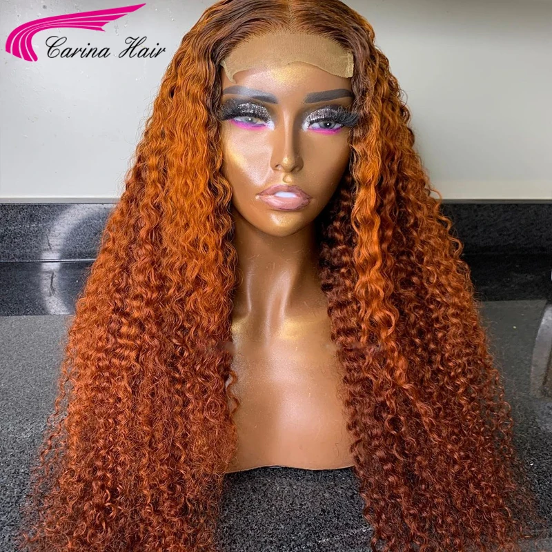 Парики из натуральных волос оранжевого имбирного цвета с эффектом деграде 180%