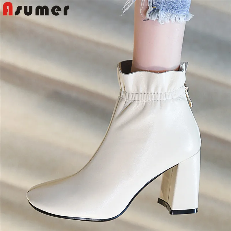 ASUMER/Новинка 2020 года Сезон осень зима Ботинки из натуральной кожи Женские