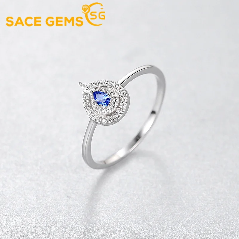 

SACE GEMS 100% 925 Sterling Silver 10*10mm Aquamarine Paraiba High Carbon Diamond Rings for Women Sparkling Wedding Fine Jewelry