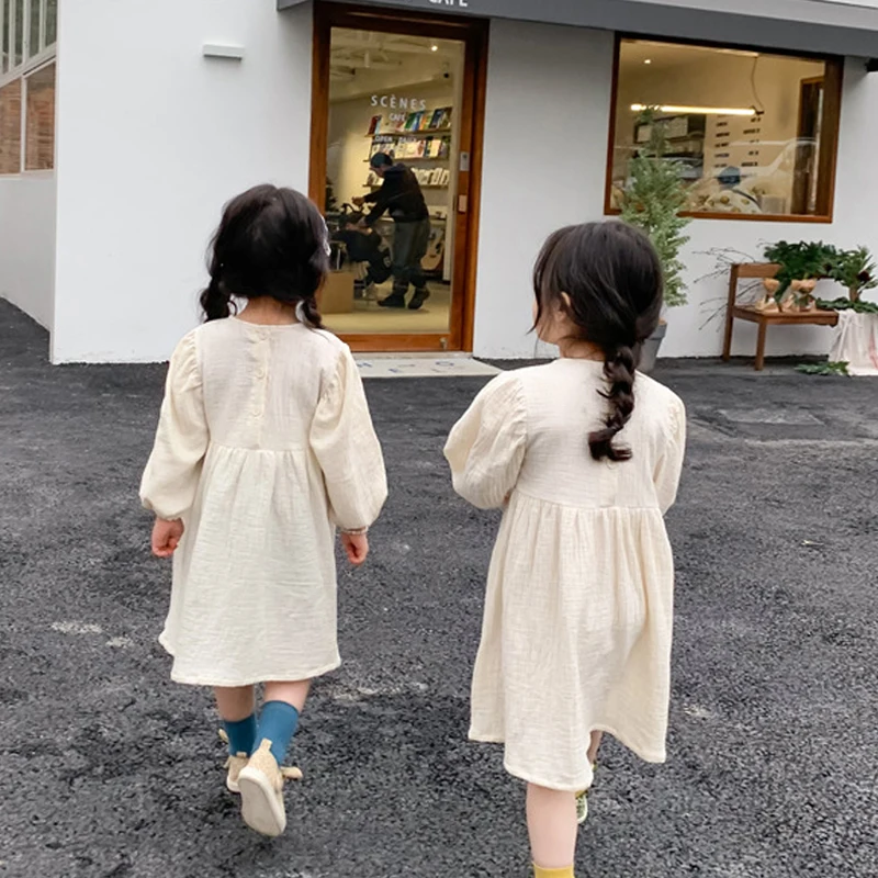

2021 Spring New Children Clothes Toddler Kids Clothing Girls Loose Cotton Embroidered Long Sleeve Dress