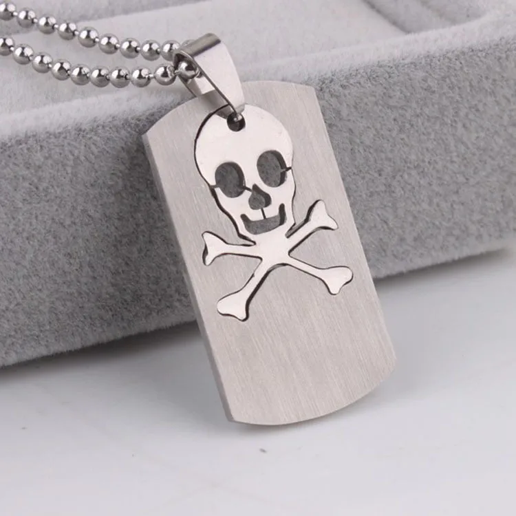 

Free Shipping 316L Stainless Steel 3.2*2cm Skull Titanium Steel Pendant Necklace Men Jewelry Free Chain