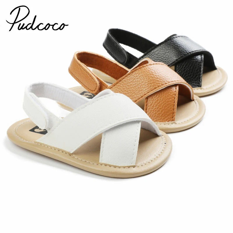 

Сандалии Pudcoco для маленьких мальчиков и девочек, летняя пляжная кожаная обувь с перфорацией и мягкой подошвой, обувь для первых шагов