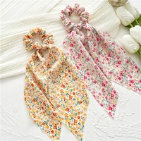 summer knotted bow hair rope elastic hair bands pastoral style flower hair scrunchies floral print ponytail hair scarf ribbon