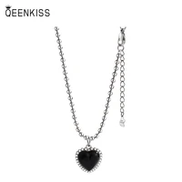 qeenkiss nc720 fine jewelry wholesale fashion woman girl birthday wedding gift retro black heart aaa zircon pendant necklace