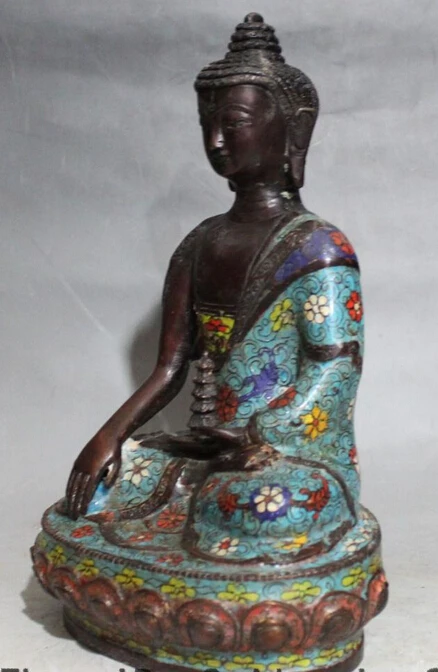 Bi003064 12 &quotСтарый Тибет буддизм бронзовые Перегородчатые эмаль Шакьямуни статуя