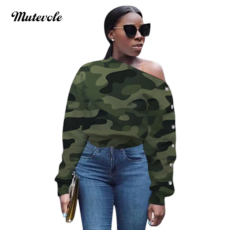 Mutevole Women Sexy Slash Neck Camouflage Shirts Casual Button Long Sleeve Blouse Ladies Fashion Autumn Crop Top Shirt | Женская одежда