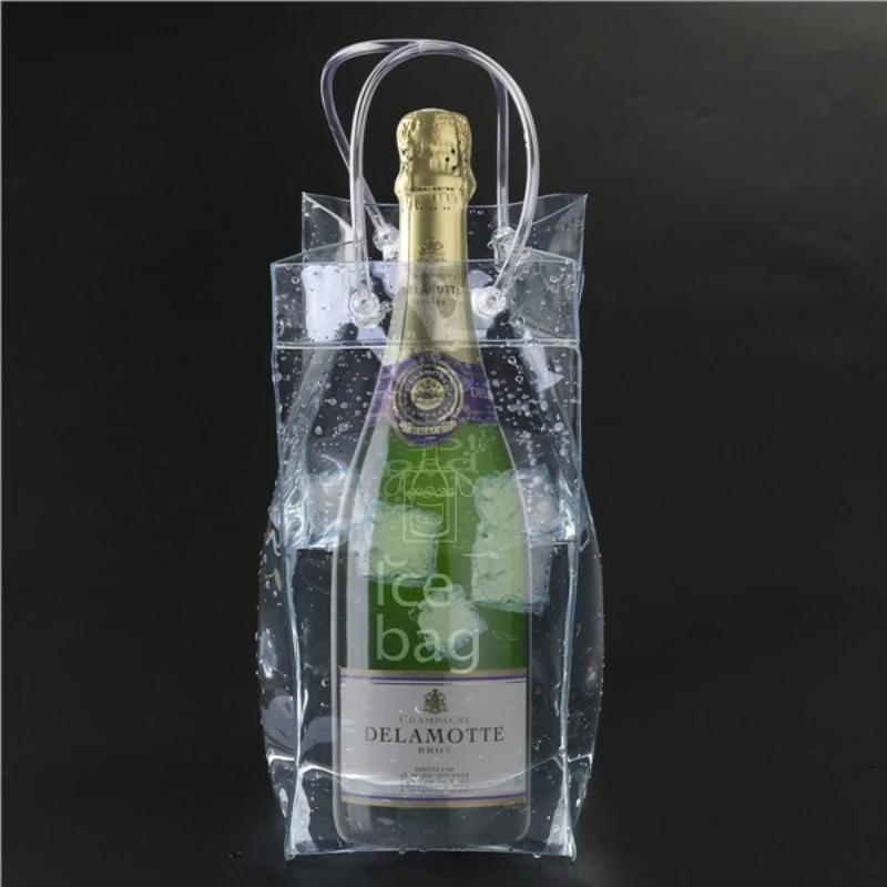 

1pc Durable Clear Transparent PVC Champagne Wine Ice Pouch Cooler Bag with Handle