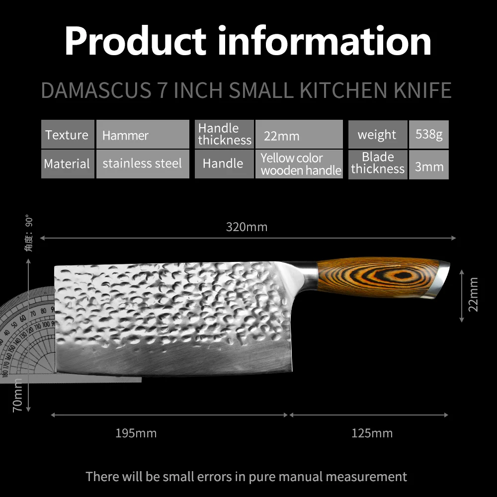 

Chinese Chef Knife Blade Stainless Steel Cleaver Meat Fish Dish Non-slip Color Wood Handle Handmade Knife Kitchen Cooking Tool