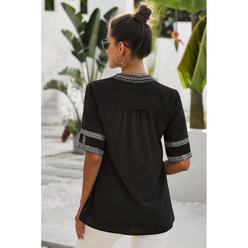 Женские рубашки с вышивкой в стиле бохо Луи Джейсона летние топы v образным