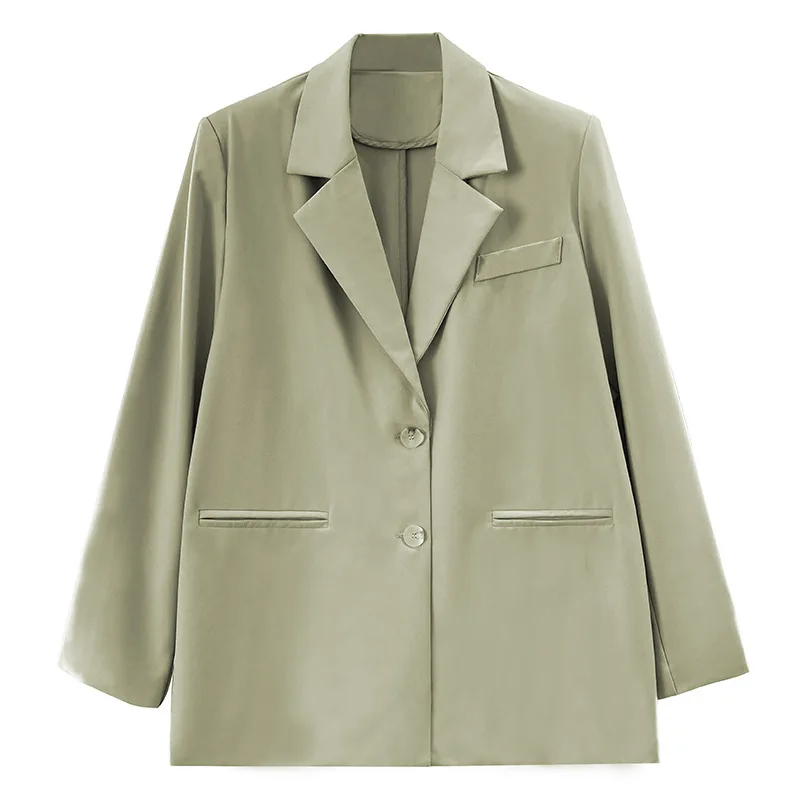 

2021 New Spring Summer Women Thin Blazer Long Sleeve Beige Green Loose Jacket Casual Thin Sunscreen Suit Coat