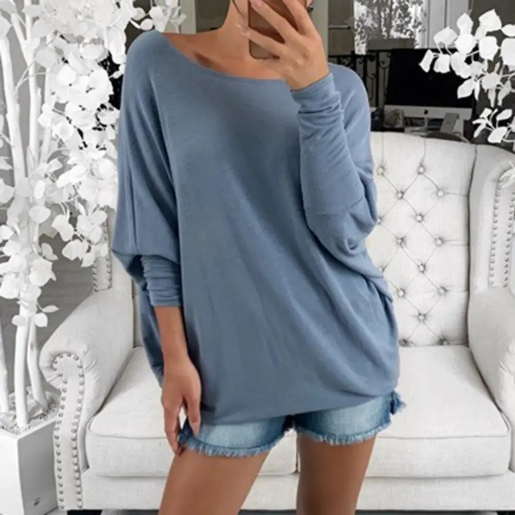 

Pullover Top Sexy Slash Neck Solid Color Women Bouse Skin-Touch Autumn Top