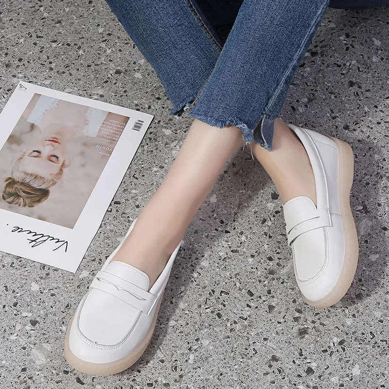 

Shoes Woman Flats Round Toe Oxfords Slip-on Casual Female Sneakers Shallow Mouth Modis Soft Clogs Platform Dress Leather Moccasi