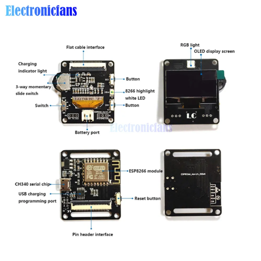 ESP8266 Wifi Watch программируемый макетная плата носимых OLED Дисплей ESP-12F Wi-Fi Смарт-часы