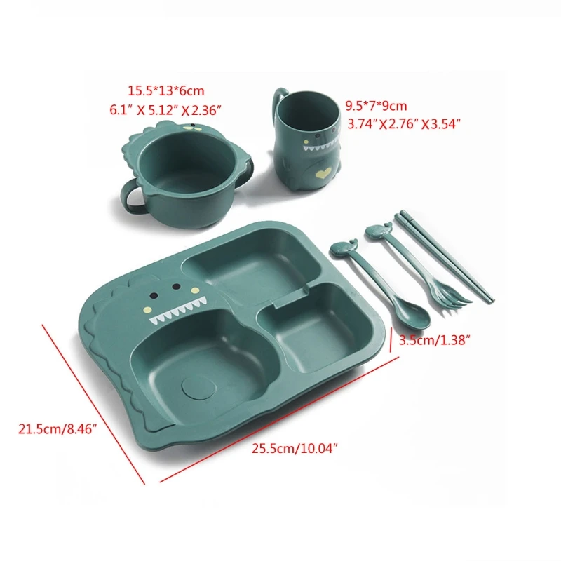 

6Pcs Baby Cartoon Dinosaur Tableware Children's Dinnerware Set Home Anti-hot Training Plate Kids Feeding Dishes