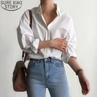 Женская рубашка с длинным рукавом, винтажный однотонный кардиган, рубашки в офисном стиле, свободные белые топы, осенняя Корейская хлопковая блузка, 2021, весна-осень 10156