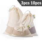 Набор хлопковых сумок, кухонная сумка для хранения, хлопковая продуктовая сумка многоразового использования с кулиской и окошком