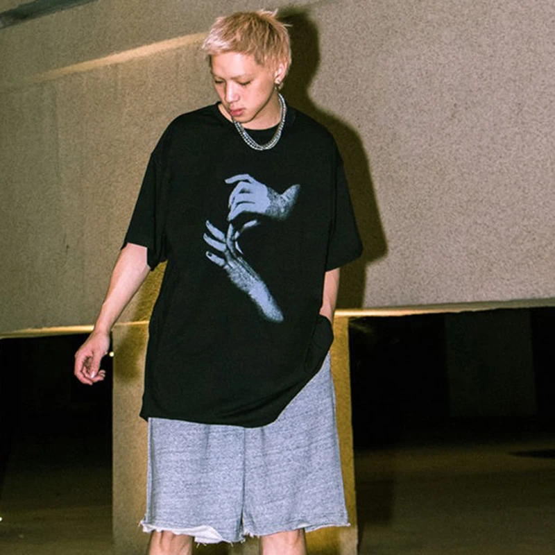 

2021ss Vintage Finger printing T-Shirt Men Women 1:1 High Quality T Shirts Heavy Fabric Tee Tops