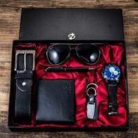 new 6pcsset fashion mens watches set luxury gift box watch for men glasses belt keychain pen wallet wristwatch set best gift