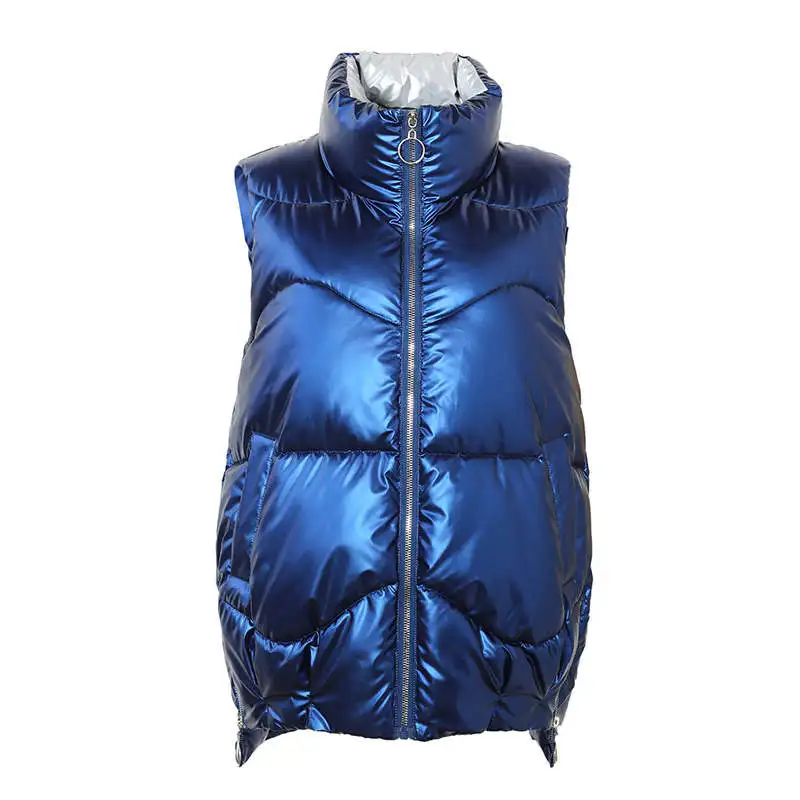 

XXXL Plus Size Bright Color Down Cotton Vest Women Stand Collar Winter Jacket Women Sleeveless Warm Vest Coat Woman Parkas C6546