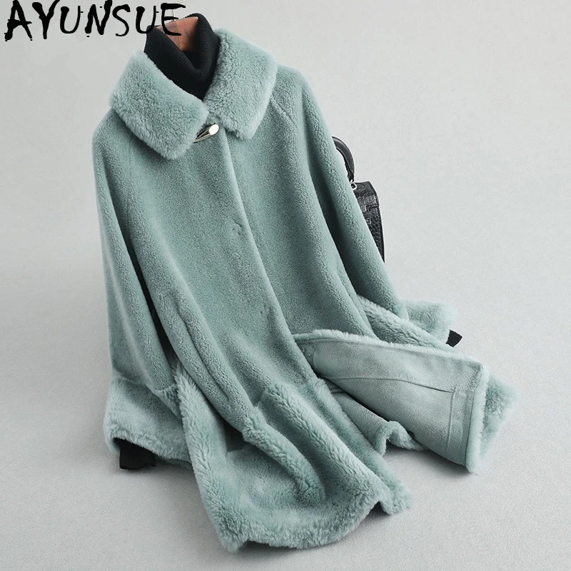 

JCBC 2021 100% Wool Coat Female Jacket Autumn Winter Jacket Women Real Sheep Shearling Fur Long Coats Korean Outwear MY3727
