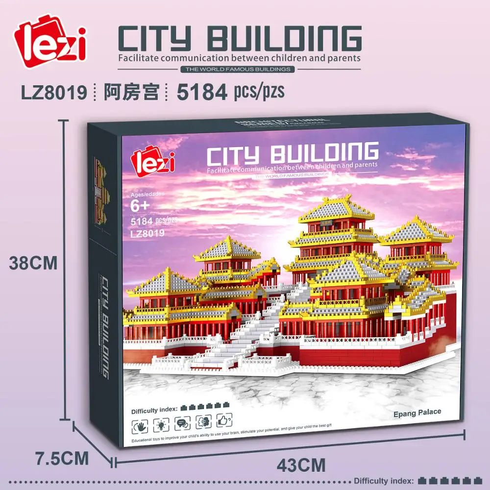 5184pcs+ Эпангский дворец Микро Блоки Китайская знаменитая архитектура Строительный кирпич 3D модель Городские игрушки для детей LZ8019.