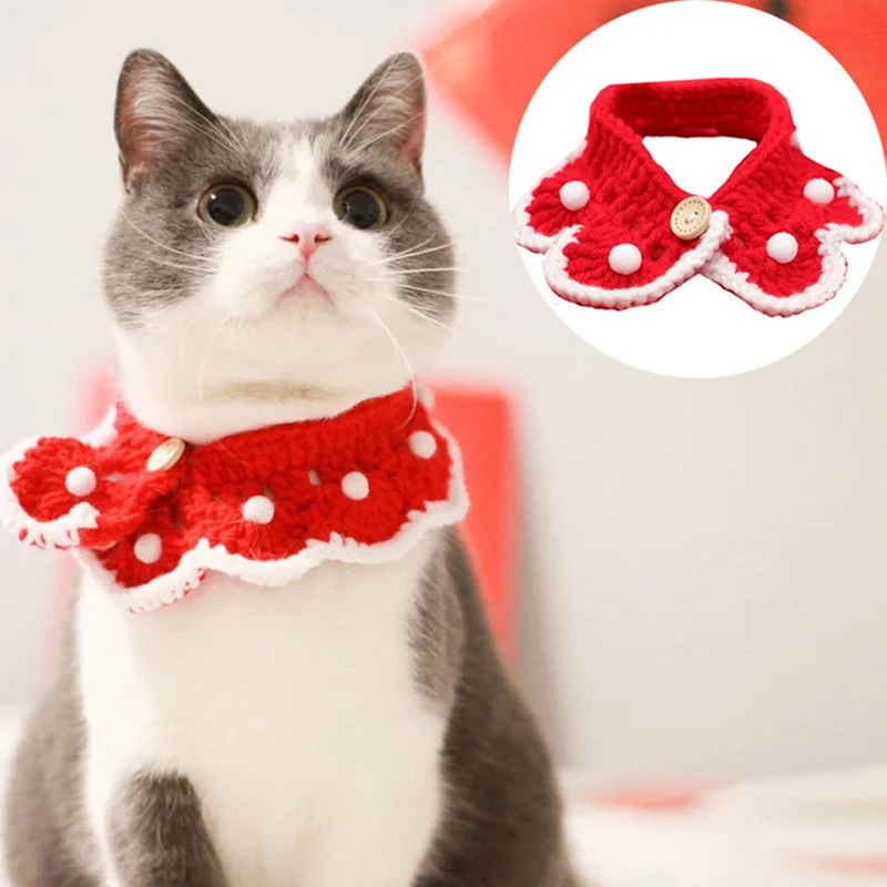 

Christmas Red Knitted Cat Collar Scarf Cute Handmade Crochet Puppy Rabbits Bandana Pets Small Dogs Necklace Accessories XS-L