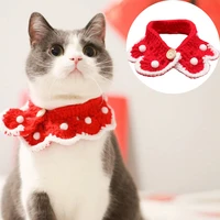 christmas red knitted cat collar scarf cute handmade crochet puppy rabbits bandana pets small dogs necklace accessories xs l